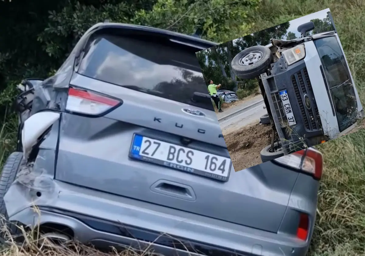 Arsuz’da otomobil tarlaya savruldu, transit takla attı
