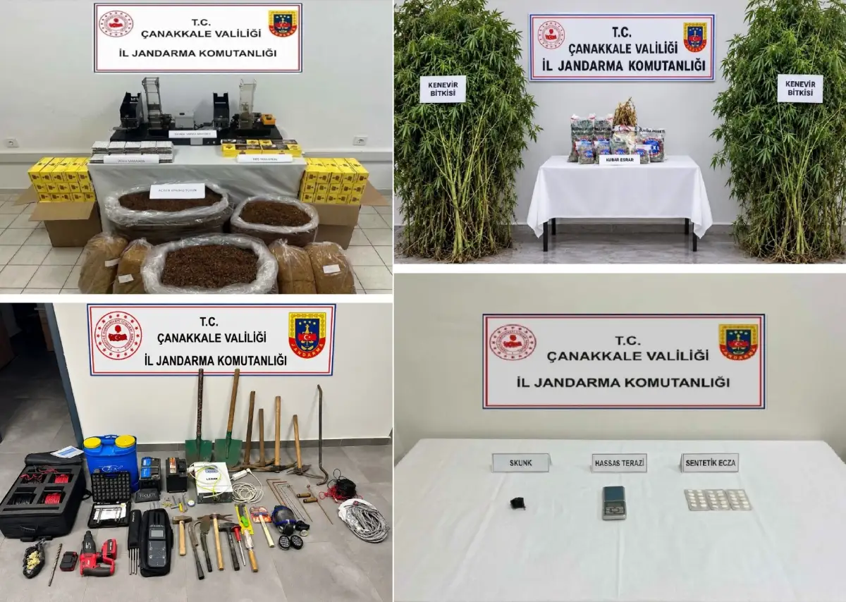 Çanakkale’de 3 ilçeye jandarma operasyonu: Uyuşturucu, kaçak tütün ve fosil ele geçirildi