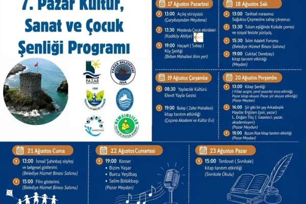 Rize-Pazar’da 7.si yapılacak olan Kültür Sanat ve Çocuk Festivalinin Programı belli oldu