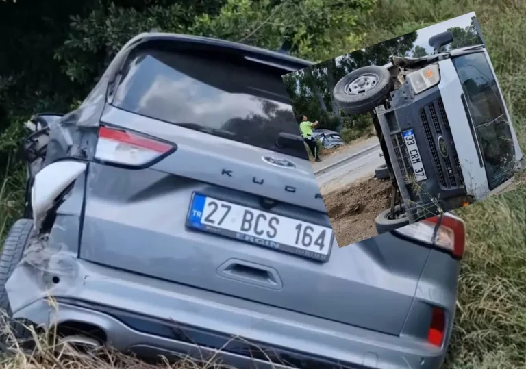 Arsuz’da otomobil tarlaya savruldu, transit takla attı