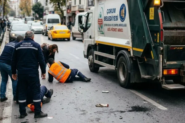 Çorum’da Çöp Kamyonundan Düşen 2 Belediye İşçisi Yaralandı