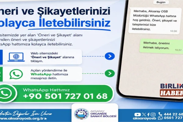 Aksaray OSB WhatsApp Hattı Açıldı! İşte Numara