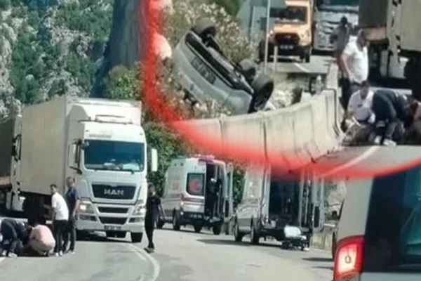 Dereboğazı’nda yine kaza! Virajda araç kontrolden çıktı