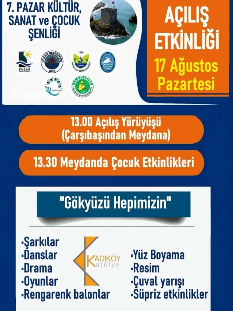 7.Kültür Sanat ve Çocuk Şenliği Rize-Pazar’da başlıyor.