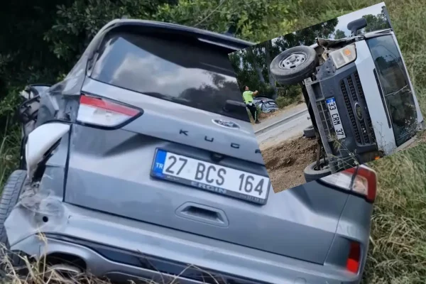 Arsuz’da otomobil tarlaya savruldu, transit takla attı