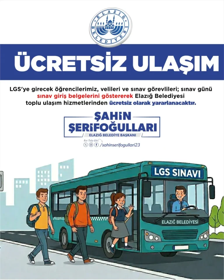 Elazığ’da LGS nedeniyle otobüs seferleri ücretsiz oldu