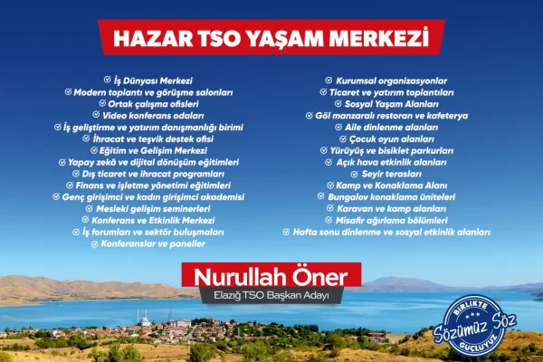 Nurullah Öner’den dev proje: Hazar TSO Yaşam Merkezi Elazığ’a kazandırılacak