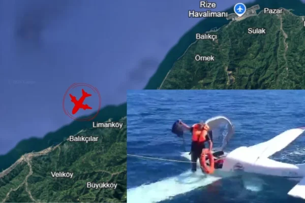 Rize açıklarında denize acil iniş yapan uçaktaki 2 kişi kurtarıldı