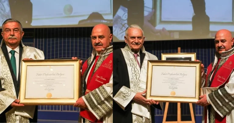 Binali Yıldırım ile İsmet Yılmaz için Düzce’de “Fahri Profesörlük” tevcih töreni düzenlendi