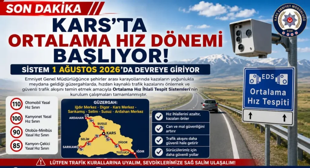 Kars’ta ortalama hız dönemi 1 Ağustos’ta devreye giriyor