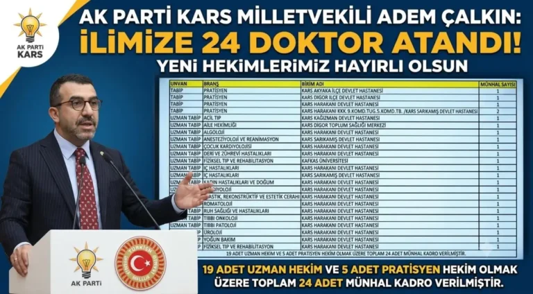 Kars Milletvekili Adem Çalkın: Kars’a 24 doktor atandı, yeni hekimler hayırlı olsun