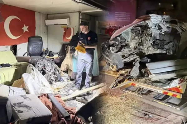 Direğe çarpan otomobilin motoru barakaya girdi: Olası facia son anda önlendi