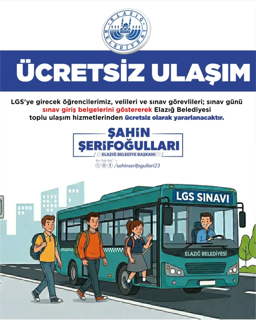 Elazığ’da LGS nedeniyle otobüs seferleri ücretsiz oldu