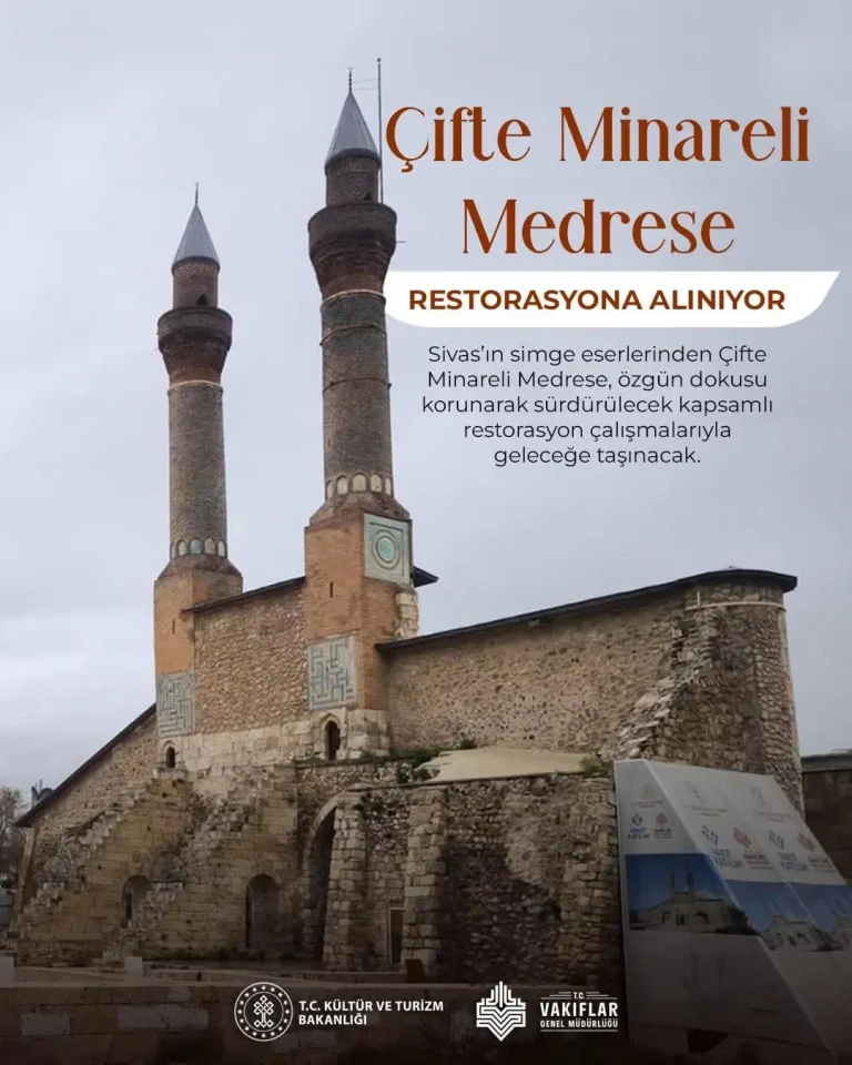 Çifte Minareli Medresede Restorasyona Alınıyor